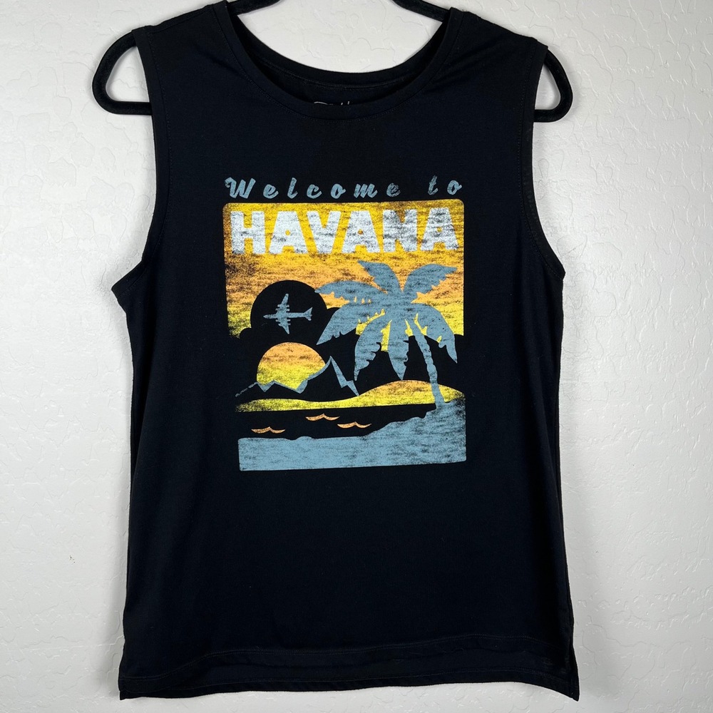 Cold Crush Havana Graphic Tank Top‎ Sleeveless Vacation Travel Black L